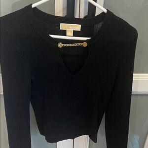 Michael Kors Black Long Sleeve Top with Gold Accents
